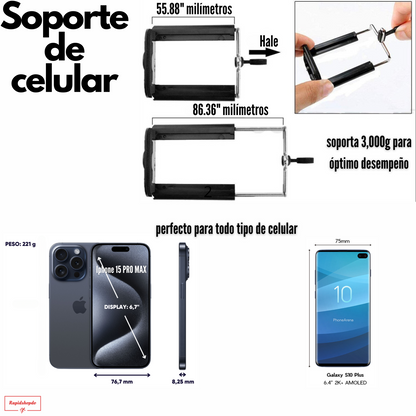 Tripode de aluminio solido para todo tipo de celular y cámara