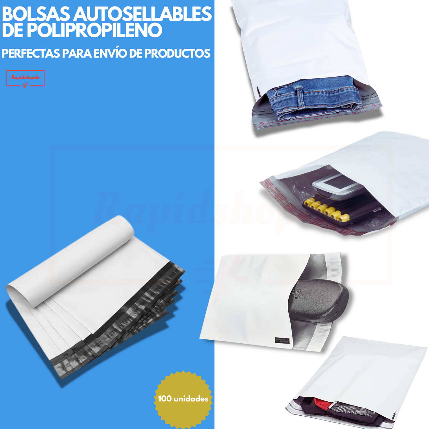 Bolsas para envios autosellables (polietileno) pack de 100 unidades